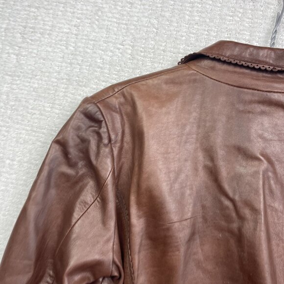 VTG Dominique Western Brown Leather Jacket Women's M Hipster Biker Pockets - Picture 14 of 16